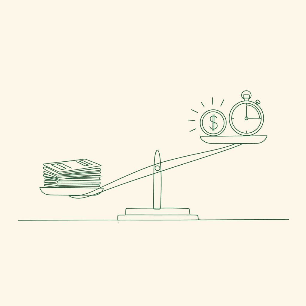 Minimal illustration of scale balancing orders vs savings, for B2B wholesale platform ROI calculation