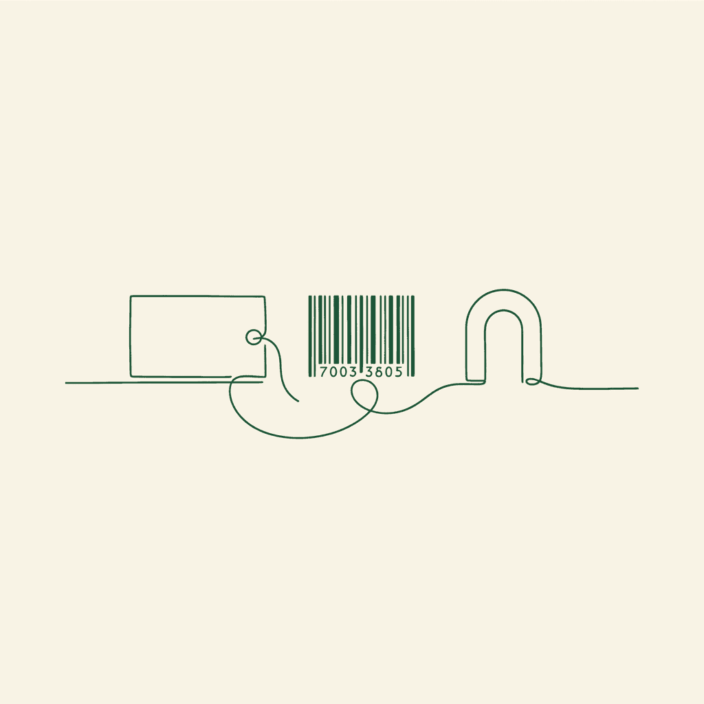 Minimal illustration of label, tracking and portal linked by a line for B2B carrier integration