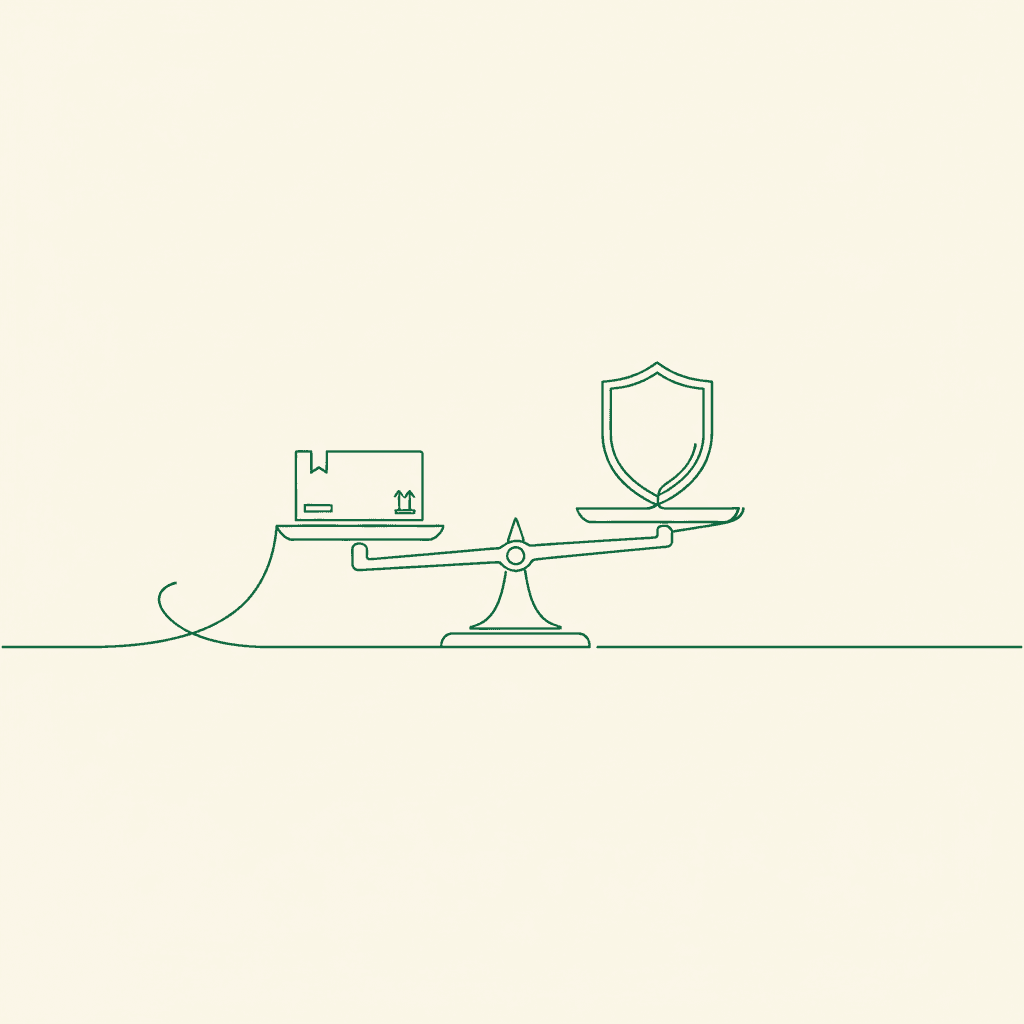 Minimal line illustration of wholesale credit control balancing payment terms, credit limits and overdue orders