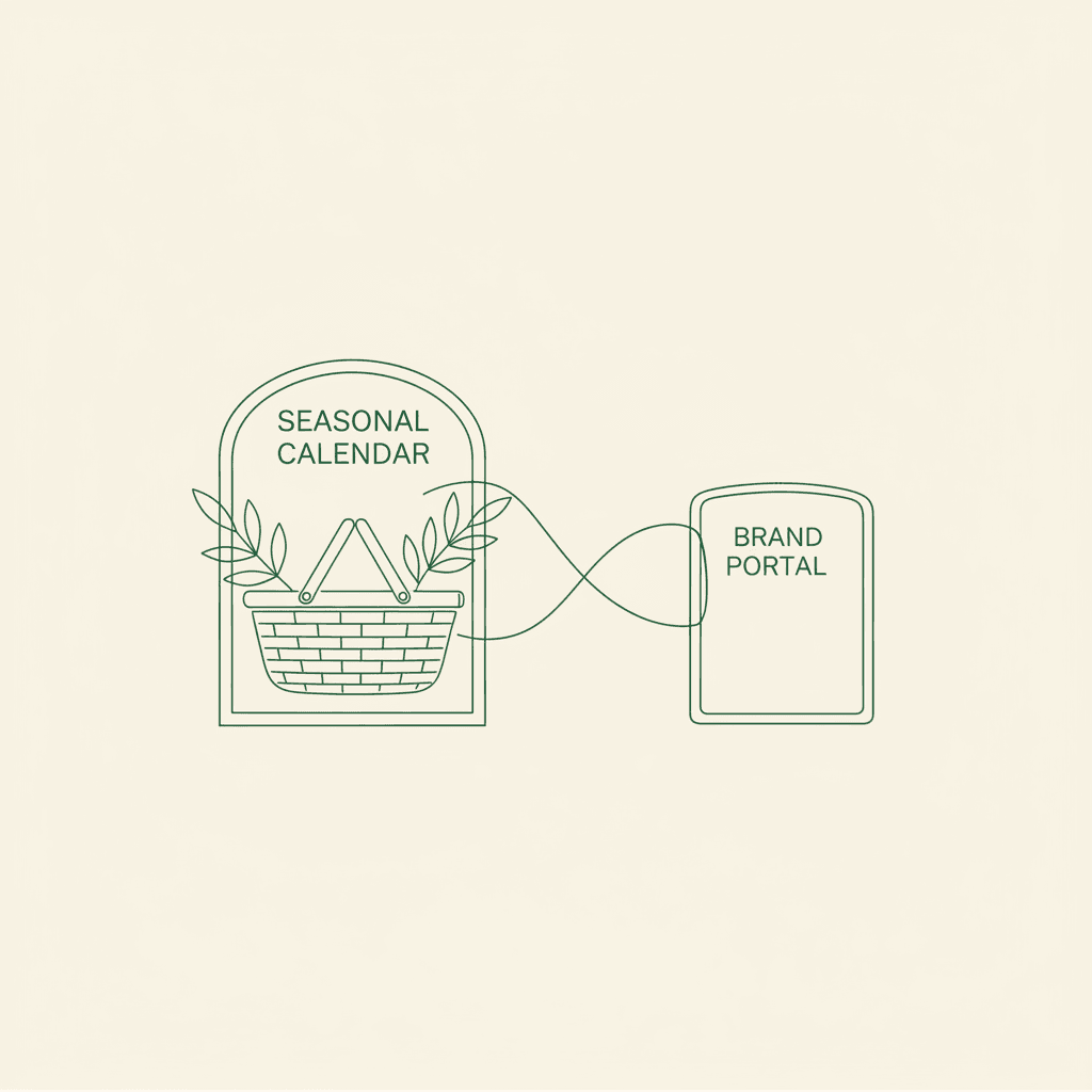 Minimal illustration of seasonal open-to-buy caps linking calendar windows to retailer orders