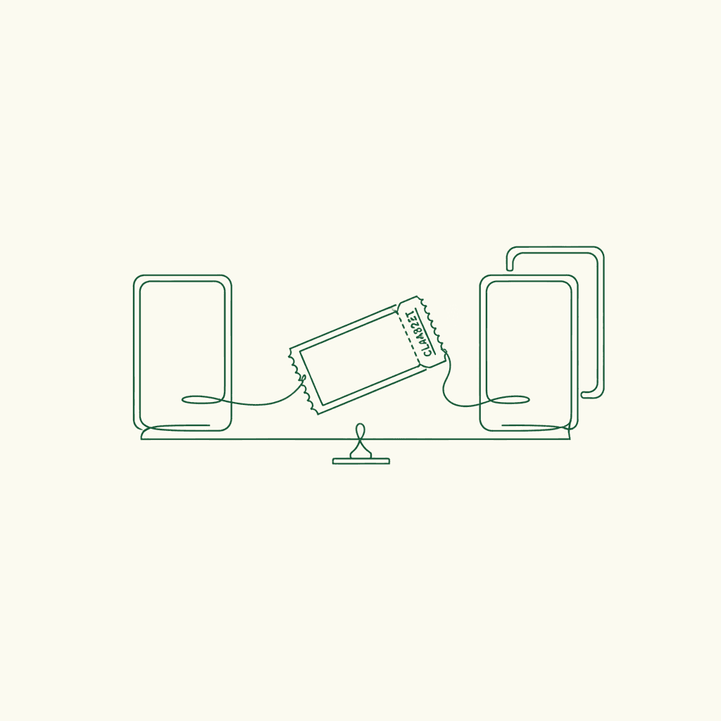Minimal illustration of wholesale warranty claims: product linked to ticket and credit-or-replace choice
