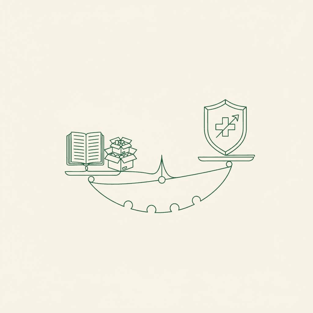 Scale with ledger, orders and insurance shield over calendar for wholesale credit limit reviews
