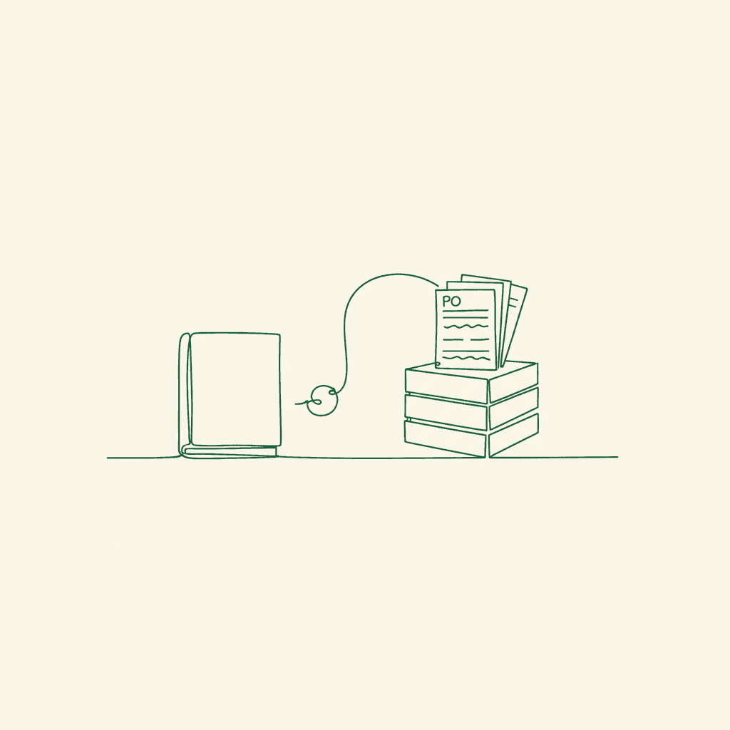 Minimal illustration: closing ledger over crates and orders for Fortnox wholesale year-end close checklist